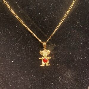 Whimsical Gold and Red Charm Necklace